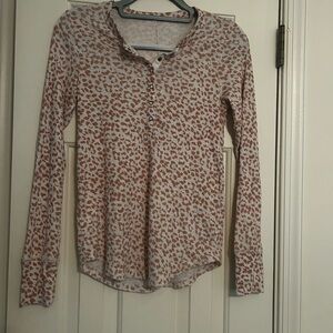 Aerie Leopard Print Long Sleeve Henley Top